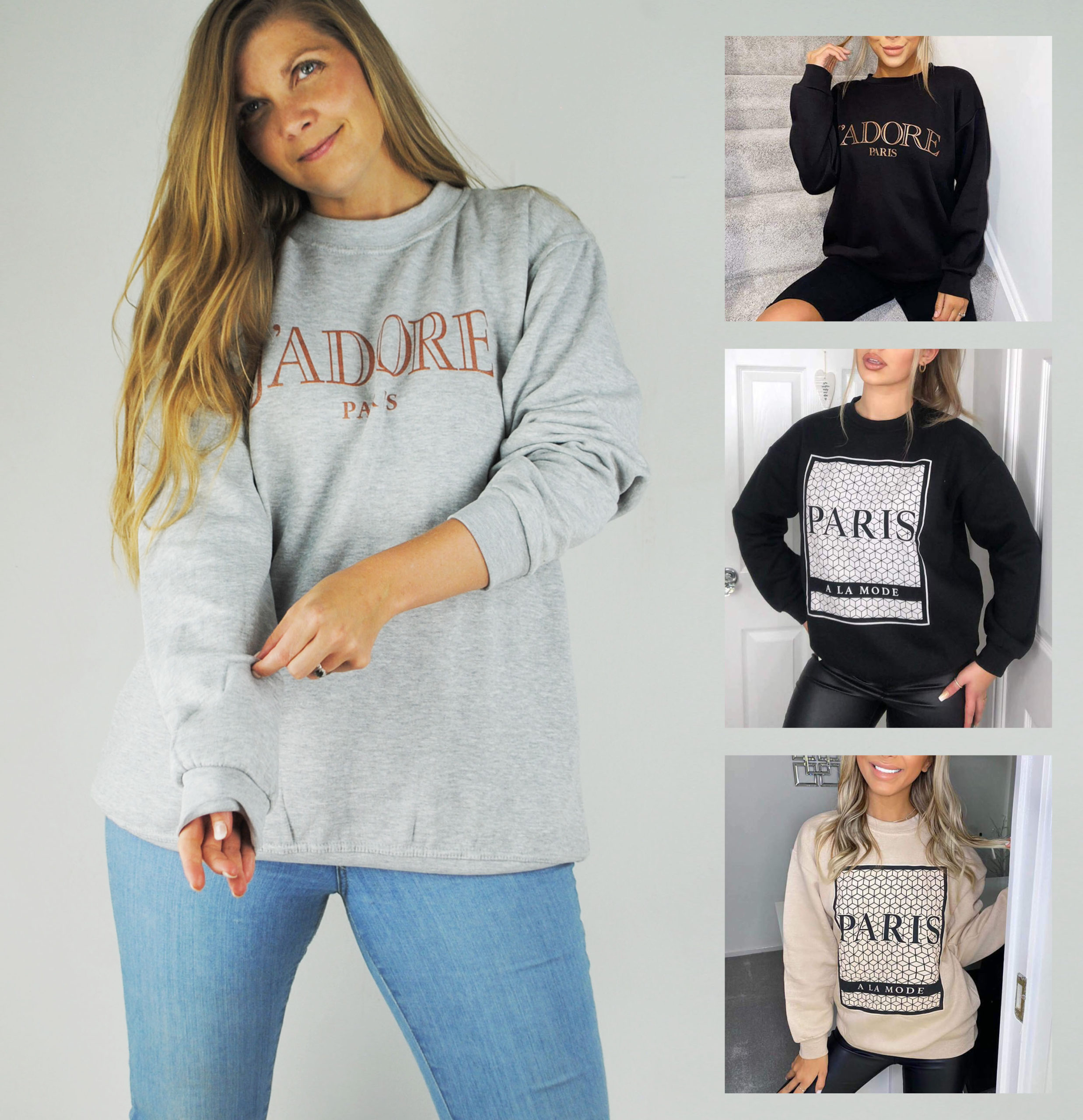 New Women J'Adore Slogan Print Sweatshirt Ladies Oversized Sweater